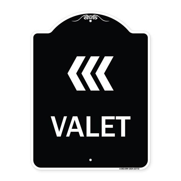 Designer Series Valet Left Arrow, Black & White Heavy-Gauge Aluminum Sign, 24" x 18", BW-1824-22772